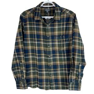 NEW Eddie Bauer Mens Flannel Shirt‎ Small Brown Blue Plaid L/S Cotton Button Up